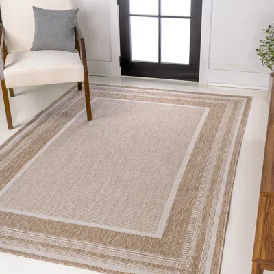 Jonathan Y Beckett Classic Casual Border Stripe Indoor/outdoor Area Rug In Beige/cream