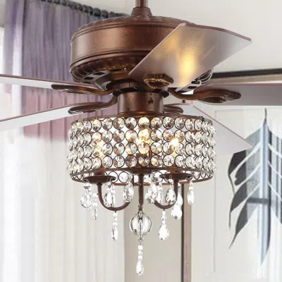 Jonathan Y Becky 52" 3-light Crystal Led Chandelier Fan With Remote In Orange
