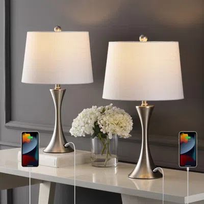 Jonathan Y Bennett Modern Glam Iron Hourglass Led Table Lamp With Usb Charging Port In White