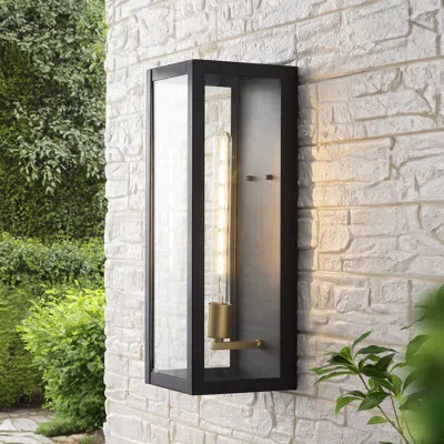 Jonathan Y Berlin Modern Industrial Indoor/outdoor Rectangular Iron/glass Led Outdoor Lantern In Black