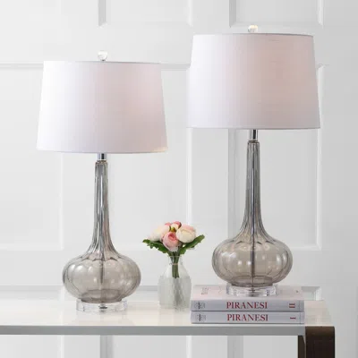 Jonathan Y Bette 28.5" Glass Teardrop Led Table Lamp In Smoke Gray