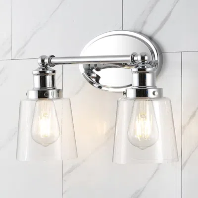 Jonathan Y Beverly 15" 2-light Iron/seeded Glass Classic Cottage Led Vanity Light In Metallic