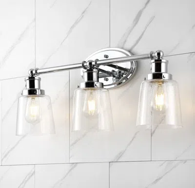 Jonathan Y Beverly 22.5" 3-light Iron/seeded Glass Classic Cottage Led Vanity Light In Gray