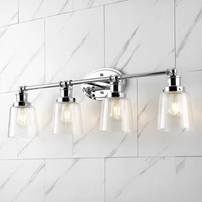 Jonathan Y Beverly 31.75" 4-light Iron/seeded Glass Classic Cottage Led Vanity Light In Gray
