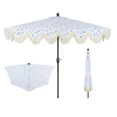 Jonathan Y Beverly Coastal Half Patio Umbrella, Space-saving Balcony Shade With Scalloped Fringe, Cr In Multi