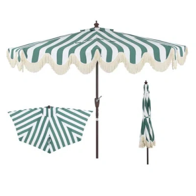Jonathan Y Beverly Coastal Half Patio Umbrella, Space-saving Balcony Shade With Scalloped Fringe, Cr In Multi