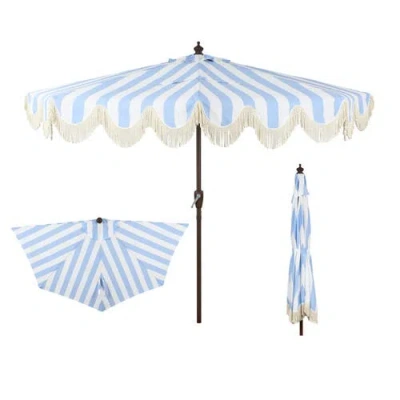 Jonathan Y Beverly Coastal Half Patio Umbrella, Space-saving Balcony Shade With Scalloped Fringe, Cr In Multi