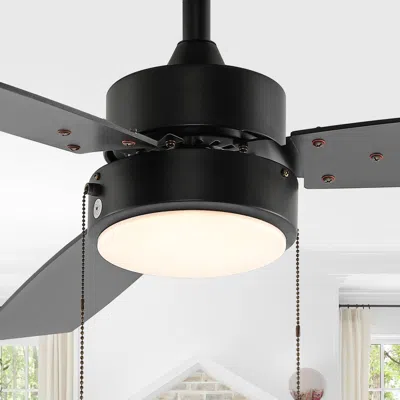 Jonathan Y Blair 42" 1-light Modern Minimalist 3-speed Iron Height Adjustable Integrated Led Ceiling Fan With P In Black