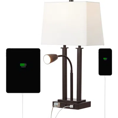 Jonathan Y Blaire 23.75" 2-light Modern Farmhouse Metal Led Table Lamp With Usb Charging Port In Oil Rubbed Bronze
