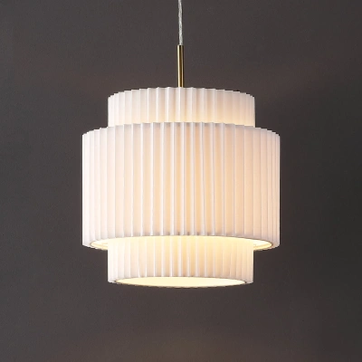 Jonathan Y Boden 14.5" 1-light Vintage Mid-century Iron Led Pendant With Pleated Shade, Brass Gold/white In Neutral