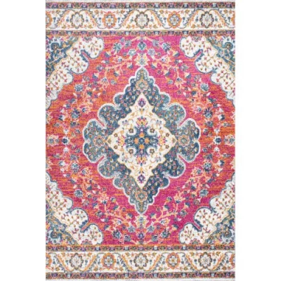 Jonathan Y Bohemian Flair Boho Vintage Medallion Area Rug In Fuchsia White