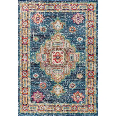 Jonathan Y Bohemian Flair Boho Vintage Medallion Area Rug In Navy/red