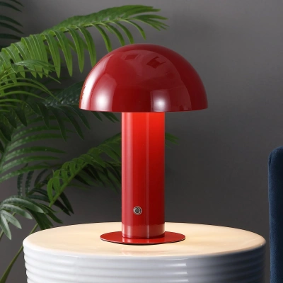 Jonathan Y Boletus 10.75" Contemporary Bohemian Rechargeable/cordless Iron Integrated Led Mushroom Table Lamp In Red