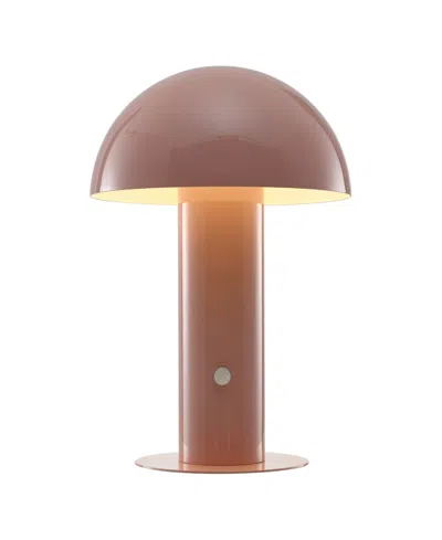Jonathan Y Boletus 10.75" Contemporary Bohemian Rechargeable, Cordless Iron Integrated Led Mushroom Table Lamp In Pink