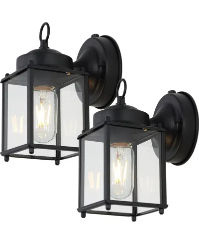 Jonathan Y Boston 4.25" 1-light Farmhouse Industrial Iron, Glass Outdoor Led Sconce, Set Of 2 In Black
