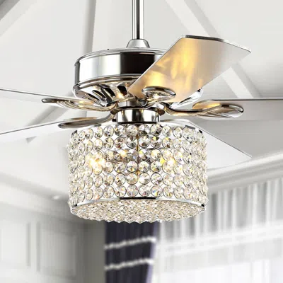 Jonathan Y Brandy 52" 3-light Crystal Prism Drum Led Ceiling Fan With Remote In Metallic