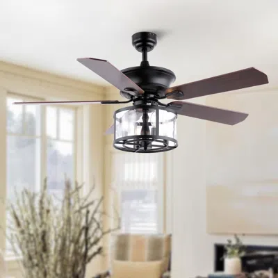 Jonathan Y Braxton 52" 4-light Farmhouse Industrial Iron Drum Shade Led Ceiling Fan With Remote In Black