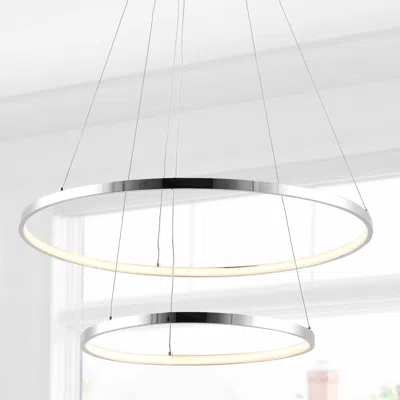 Jonathan Y Brice 24" Round Integrated Led Metal Pendant In Metallic