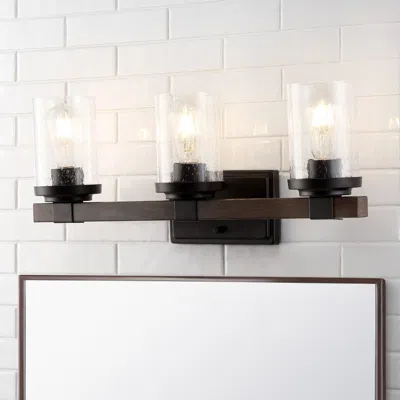 Jonathan Y Bungalow 22.75" 3-light Iron/seeded Glass Rustic Farmhouse Led Vanity Light In Black