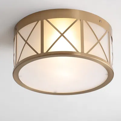 Jonathan Y Cadence 13" Drum Metal/glass Flush Mount In Gold