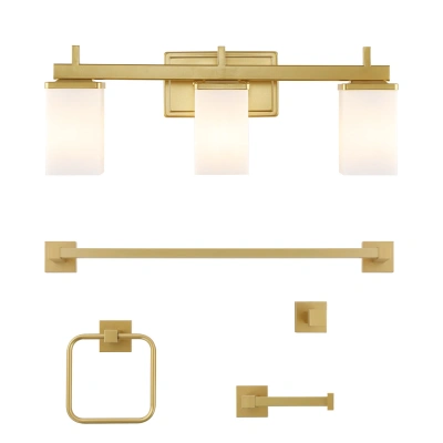 Jonathan Y Caia 22.38" 3-light Modern Contemporary Vanity Light With Frosted Glass Shades And Bathroom Hardware In Gold