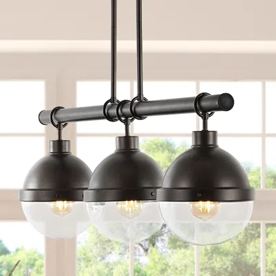 Jonathan Y Caleb 33" 3-light Industrial Farmhouse Iron/glass Linear Led Pendant In Black