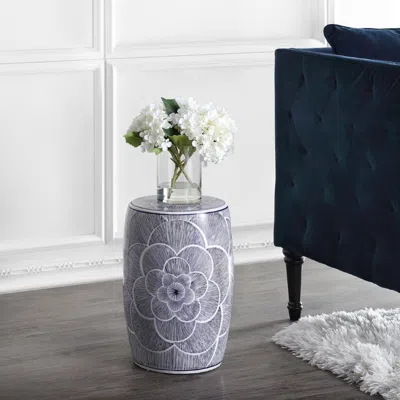 Jonathan Y Camellia 17" Ceramic Drum Garden Stool In Gray