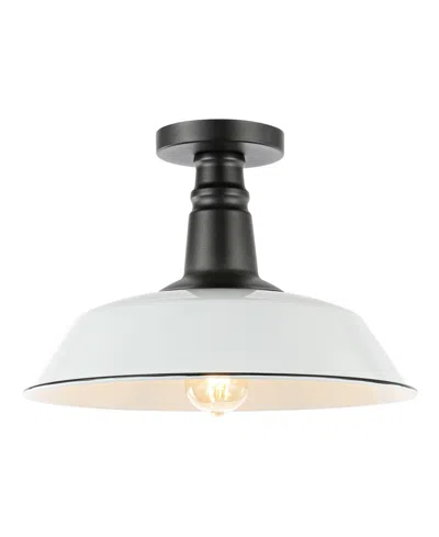 Jonathan Y Camila 14" 1-light Classic Industrial Indoor, Outdoor Iron Led Semi Flush Mount In White