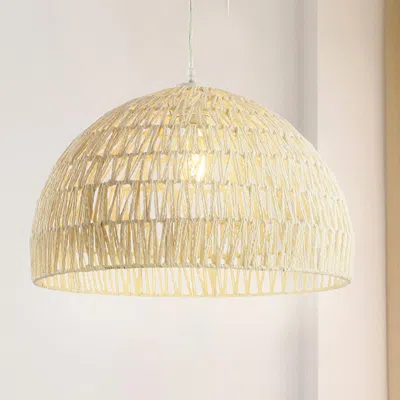 Jonathan Y Campana 20" 1-light Bohemian Modern Woven Rattan/iron Led Pendant In Neutral