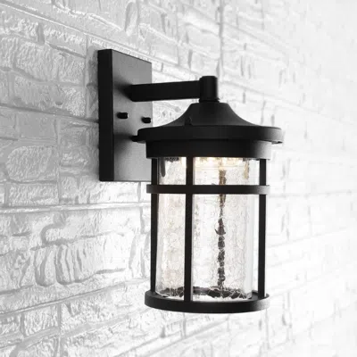 Jonathan Y Campo 7.75" Outdoor Wall Lantern Crackled Glass/metal Integrated Led Wall Sconce In Black
