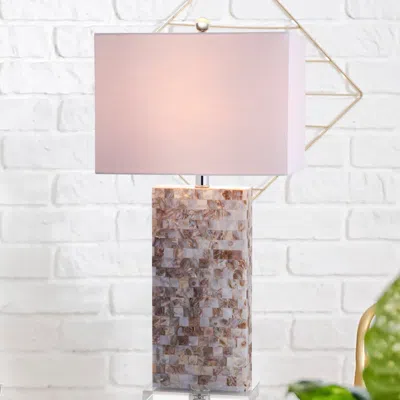 Jonathan Y Cannon 29" Seashell And Crystal Led Table Lamp In Brown