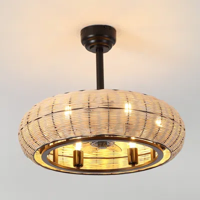 Jonathan Y Cassidy 6-light Led Ceiling Fan, Metal/rattan, Remote/app, Adjustable Height In Neutral