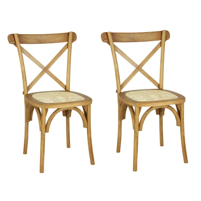 Jonathan Y Cassis Classic Traditional X-back Wood Rattan Dining Chair, White/natural (set Of 2) In Brown