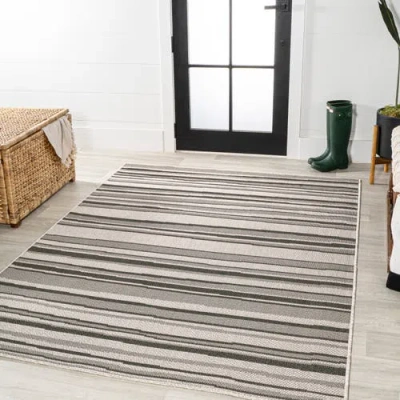 Jonathan Y Castara Wavy Stripe Modern Indoor/outdoor Area Rug In Cream/dark Gray