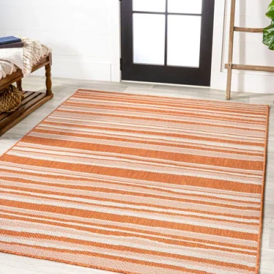 Jonathan Y Castara Wavy Stripe Modern Indoor/outdoor Area Rug In Orange/cream