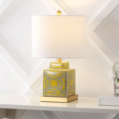 Jonathan Y Catherine Modern Transitional Ceramic/metal Square Ginger Jar Led Table Lamp In Yellow