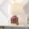 Jonathan Y Catherine Modern Transitional Ceramic/metal Square Ginger Jar Led Table Lamp In Red/white