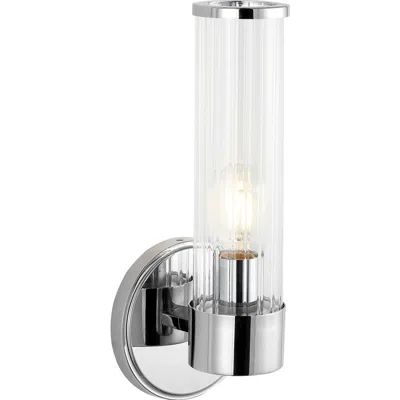 Jonathan Y Cecil 1-light Tall Cylinder Iron/striped Glass Modern Mid-century Led Vanity In Chrome With Clear Shade