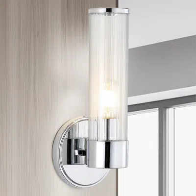 Jonathan Y Cecil 6" 1-light Tall Cylinder Iron/striped Glass Modern Mid-century Led Vanity In Gray