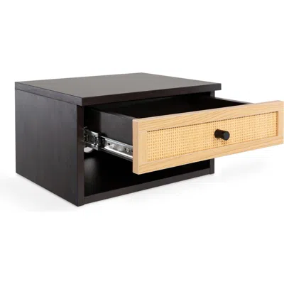 Jonathan Y Celerie Mid-century Modern Floating Wall Mounted Nightstand With Soft-close Rattan Drawer In Black/light Oak
