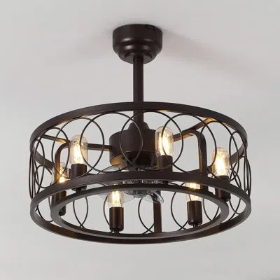 Jonathan Y Celeste 21.6" 6-light Industrial Farmhouse 6-speed Metal Mobile-app/remote-controlled Caged Led Ceil In Oil Rubbed Bronze