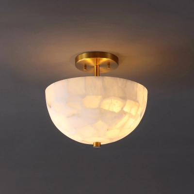Jonathan Y Celine 11.88" 2-light Modern Contemporary Alabaster/iron Inverted Dome Led Semi Flush Mount, White M In Gold