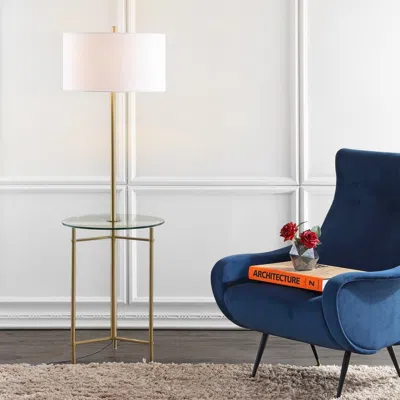 Jonathan Y Charles 59" Metal/glass Led Side Table And Floor Lamp In Gold