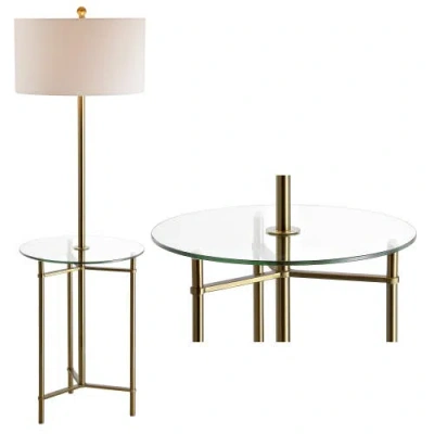 Jonathan Y Charles 59" Metal/glass Led Side Table And Floor Lamp, Brass In Brass Gold