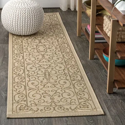 Jonathan Y Charleston Vintage Filigree Textured Weave Indoor/outdoor Area Rug In Beige/brown