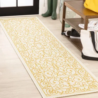 Jonathan Y Charleston Vintage Filigree Textured Weave Indoor/outdoor Area Rug In Cream/yellow