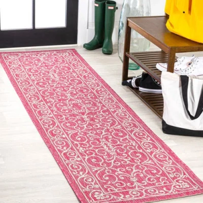 Jonathan Y Charleston Vintage Filigree Textured Weave Indoor/outdoor Area Rug In Pink