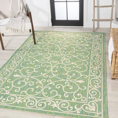 Jonathan Y Charleston Vintage Filigree Textured Weave Indoor/outdoor Area Rug In Green/ivory