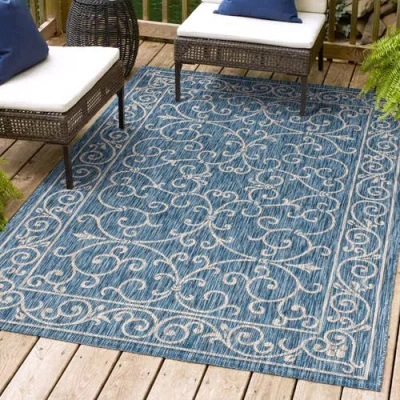Jonathan Y Charleston Vintage Filigree Textured Weave Indoor/outdoor Area Rug In Navy/gray