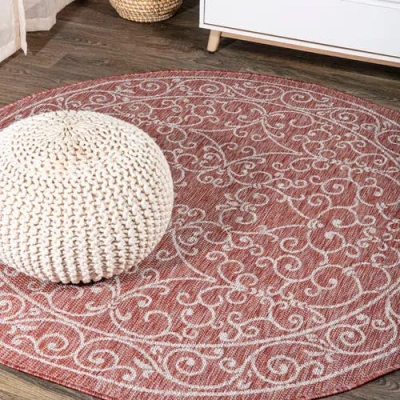 Jonathan Y Charleston Vintage Filigree Textured Weave Indoor/outdoor Area Rug In Red/beige
